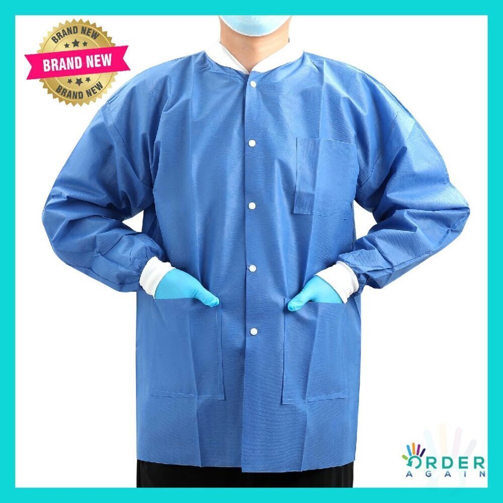 Disposable Lab Jackets SMS Medical Protective Wear Knit Cuffs Pockets